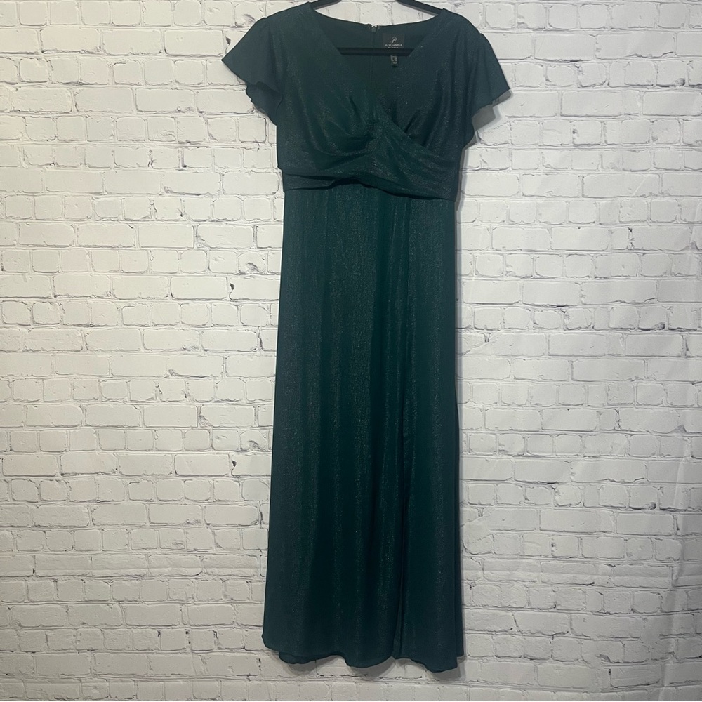 Adrianna Papell Dress 14W Green Sparkle High Waist Bridesmaid Evening Christmas